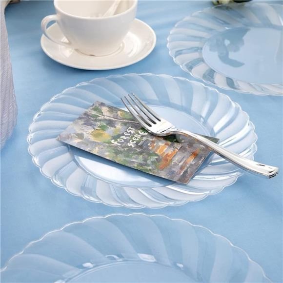 100 Pieces Clear Plastic Plates - 9 Inch Clear Disposable Plates - Washable - Picture 5 of 7